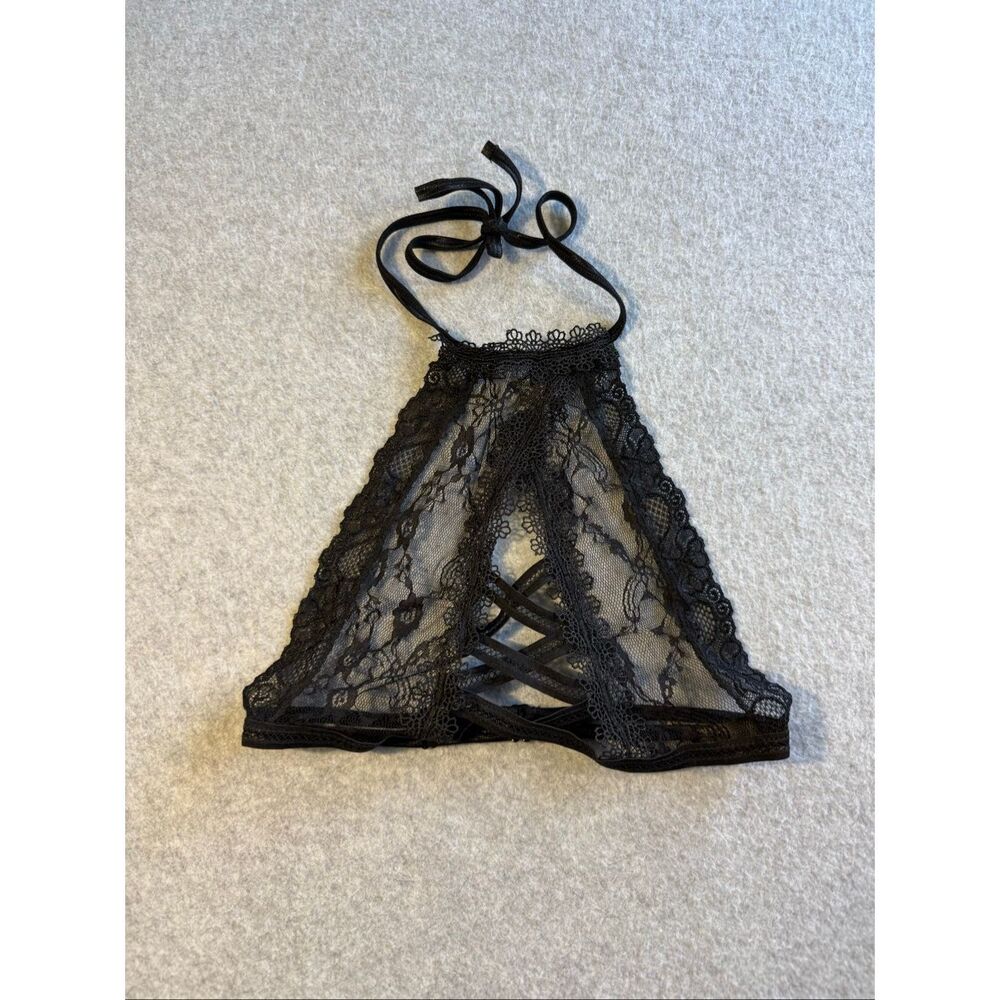 Fredrick’s of Hollywood black lace high neck halter bralette  S